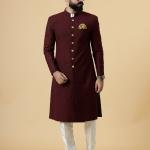 Classic Wine Achkan for Men | Elegant Ethnic Wear | Jaipurio